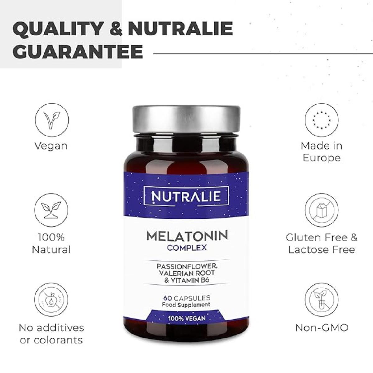 Melatonin with Passionflower + Valerian Root + B6 Nutralie 60 capsules