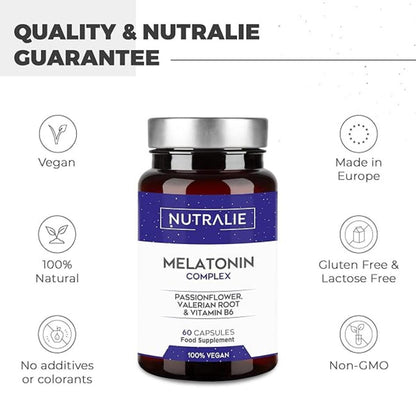 Melatonin with Passionflower + Valerian Root + B6 Nutralie 60 capsules