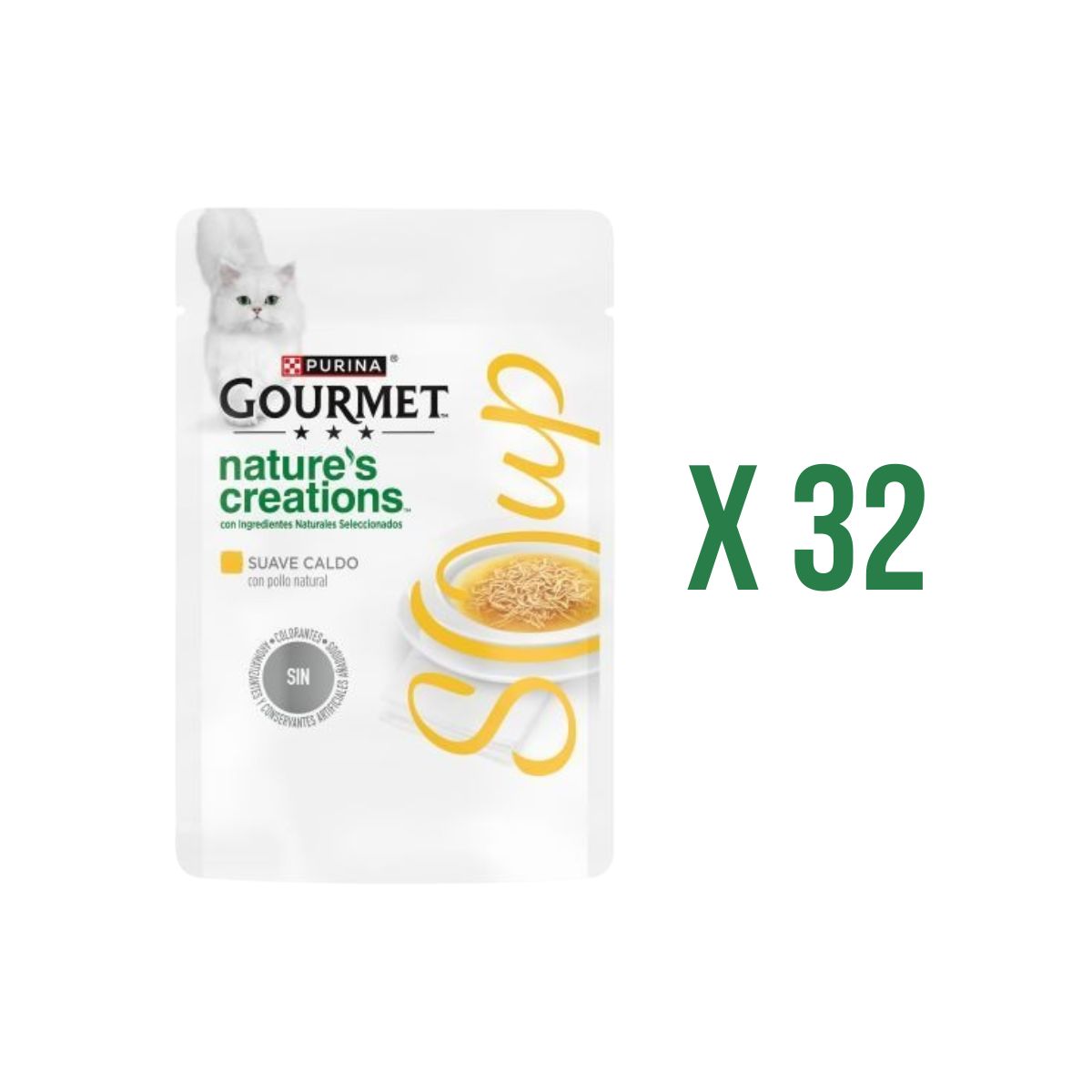 Packung mit 32 x GOURMET Nature's Creations Suppe mit natürlicher Hühner- und Gemüsegarnitur (40 g)