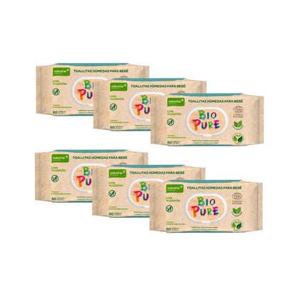 6er-Pack biologisch abbaubare Feuchttücher für Babys Biopure Salustar 60 Stück