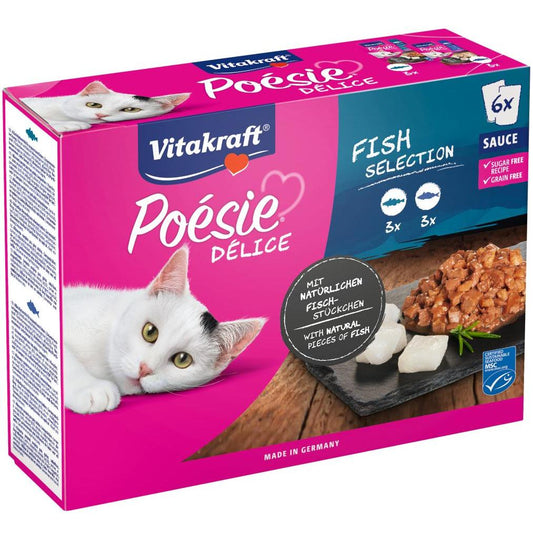 Vitakraft MULTIPACK Poésie Deli Vissaus 6 x 85 g (3 stuks koolvis + 3 stuks kabeljauw) natvoer voor katten