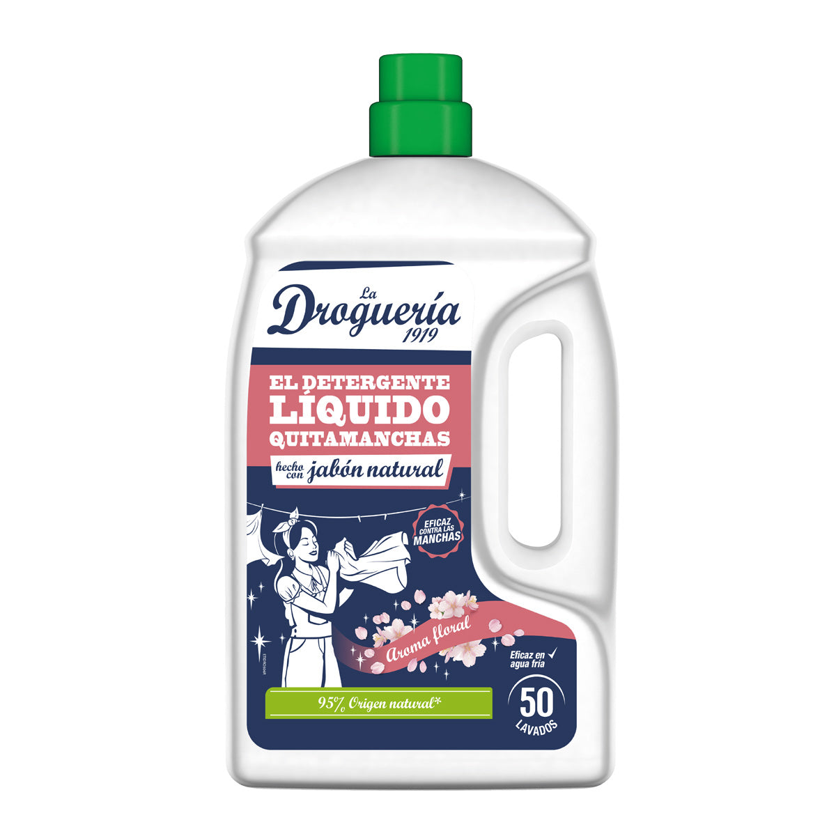 Flüssigwaschmittel mit natürlicher Seife, blumigem Duft, Flasche LA DROGUERIA 1919, 50 Dosen