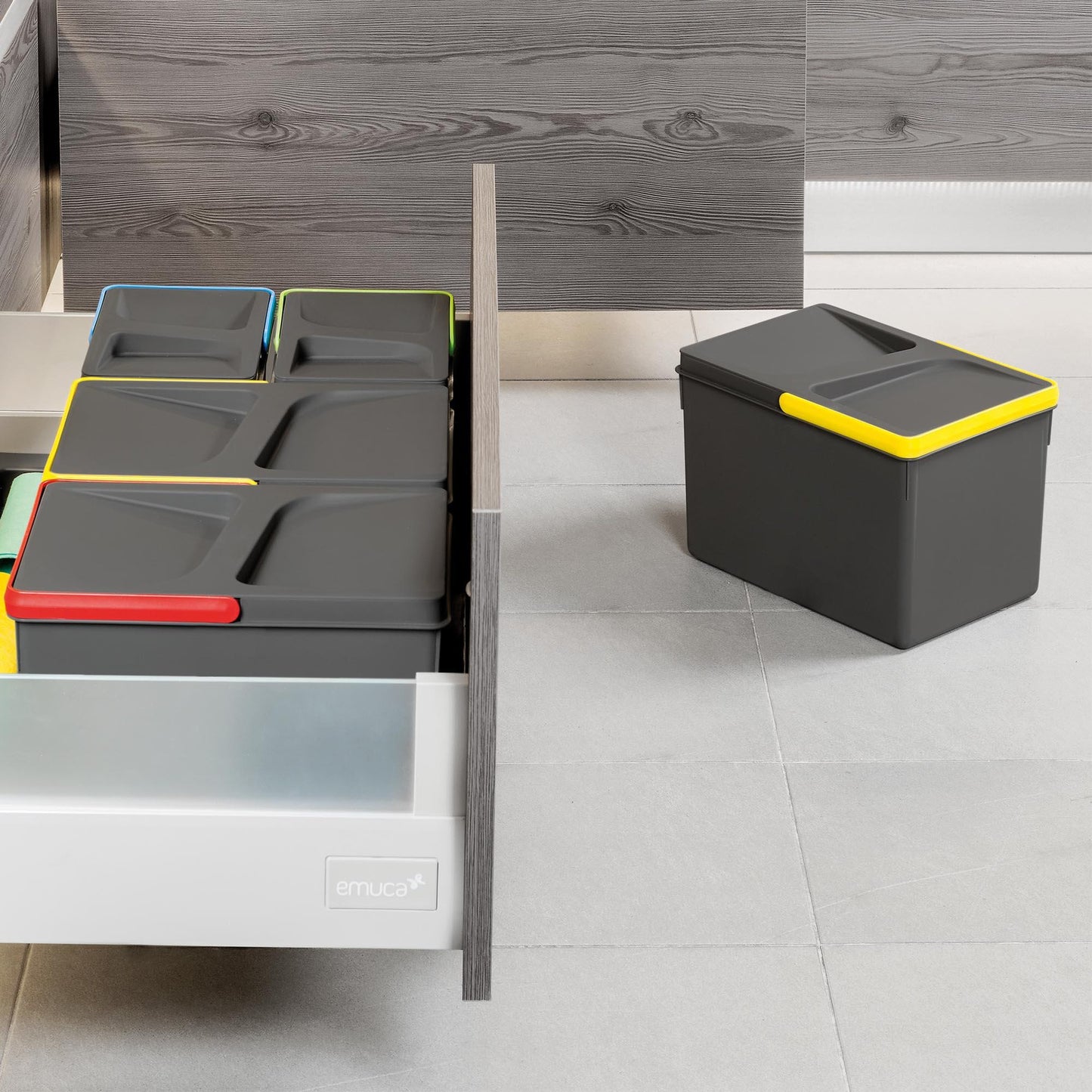 Recycle kitchen drawer containers, height 216, 2x12, anthracite grey plastic Emuca 2 units x 12 L