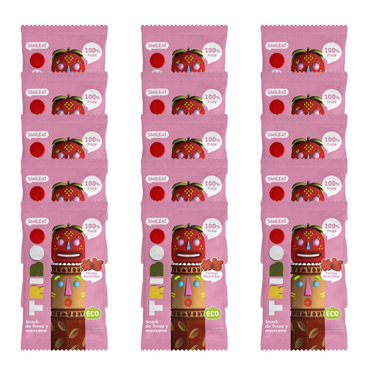 Förpackning med 15 st ekologiska jordgubbs- och äppelsnacks 25 g, Triboo