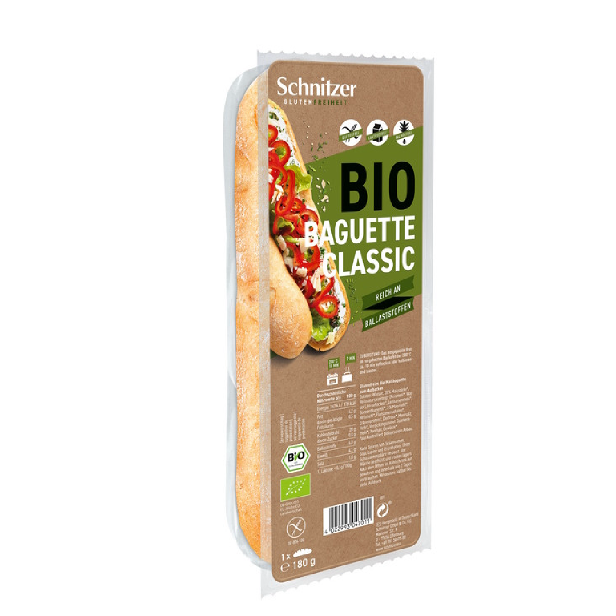 Klassisches Bio-Baguette-Brot Schnitzer (glutenfrei, 180 g)