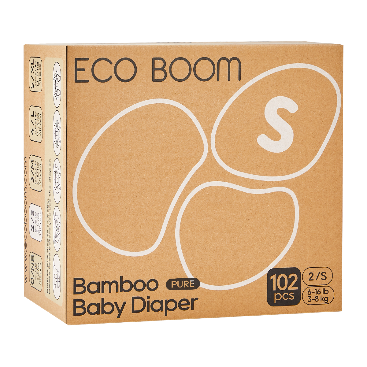 Pieluchy bambusowe Pure Premium ECO BOOM T2/S (3 do 8 kg) 34 szt.