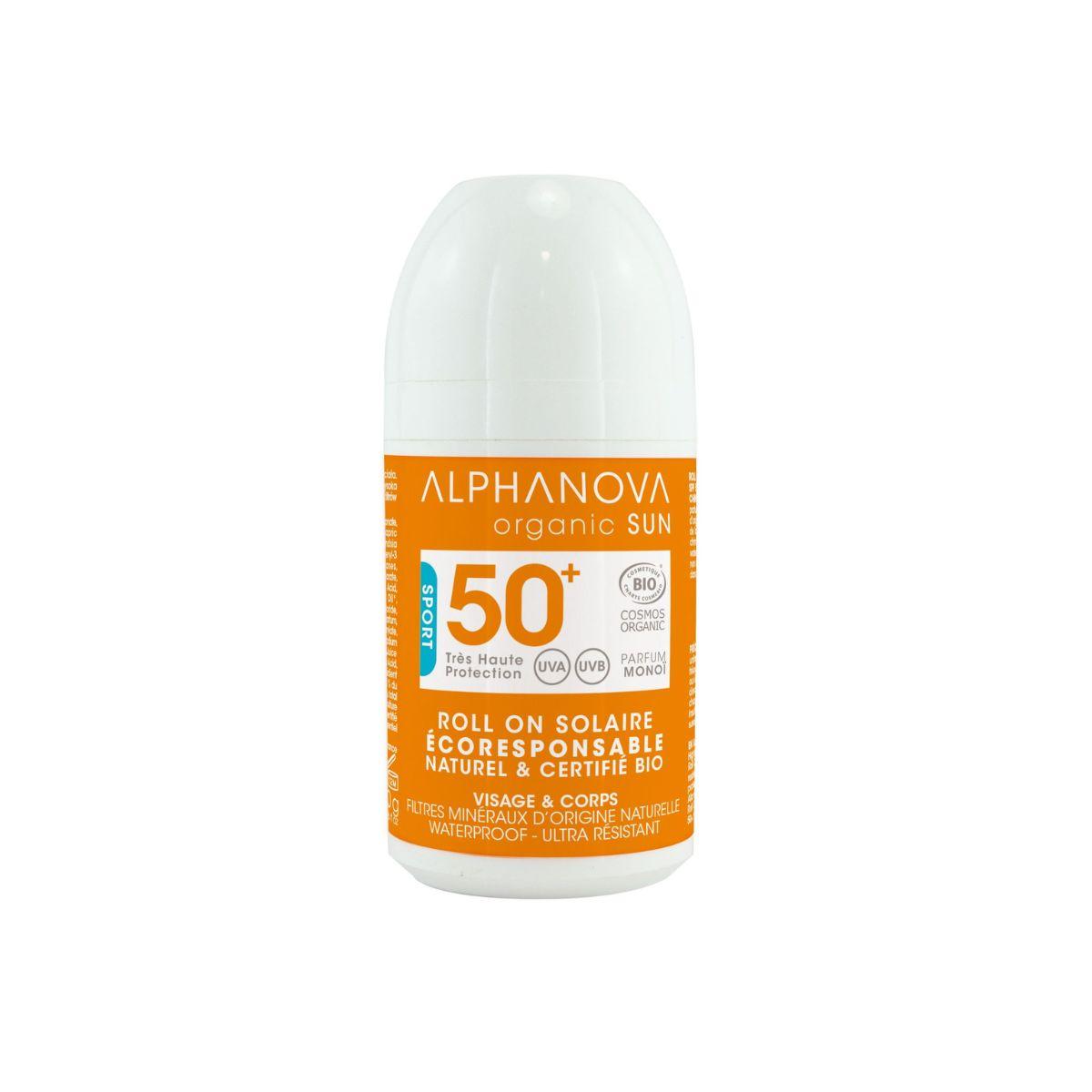 Crème solaire BIO Roll-On Sport SPF 50+ Alphanova 50 ml.