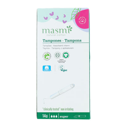 Super-Tampon mit Applikator aus Baumwolle ECO Masmi, 14 Stück