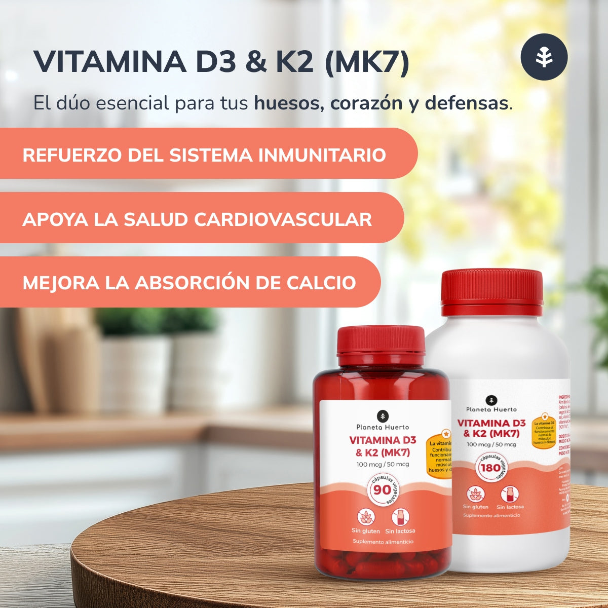 Packung 2xVitamin D3 & K2 Mk7 Planeta Huerto 180 Kapseln