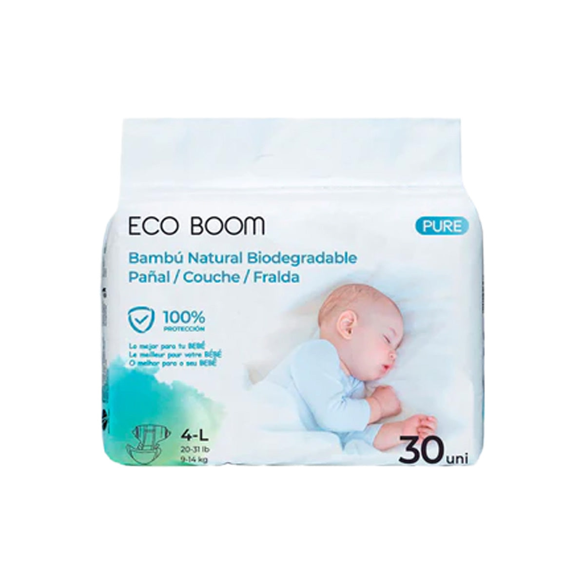 Couches en bambou Pure Premium ECO BOOM T4/L (9 à 14 kg) 30 unités