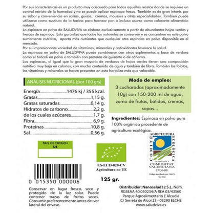Poudre d'épinards ECO 125 g Salud Viva