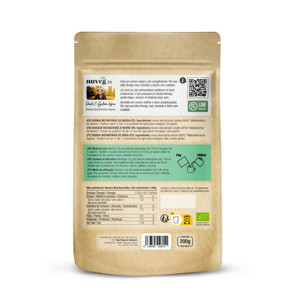 Öko-Haferdrinkpulver Nuveg 200 g für 2,5 Liter