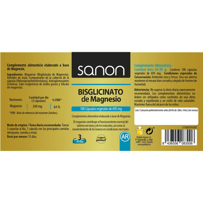 Bisglicynian magnezu SANON 100 kapsułek roślinnych 550 mg