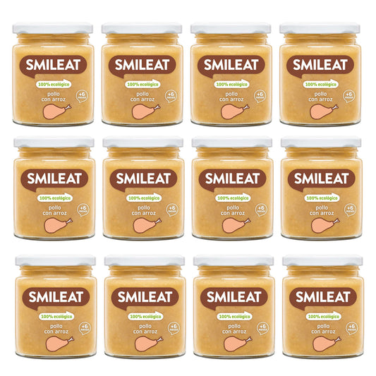 Zestaw 12 słoiczków BIO kurczak z ryżem +6 miesięcy Smileat, 230 g