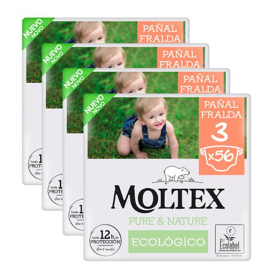 Zestaw oszczędnościowy Pieluchy Moltex Pure & Nature   T3 (4-10 kg), 224 szt.