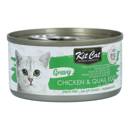 Confezione da 24 Kit Cat Lata Gravy - Pollo & Uova di quaglia 70 g Cibo umido per gatti in salsa