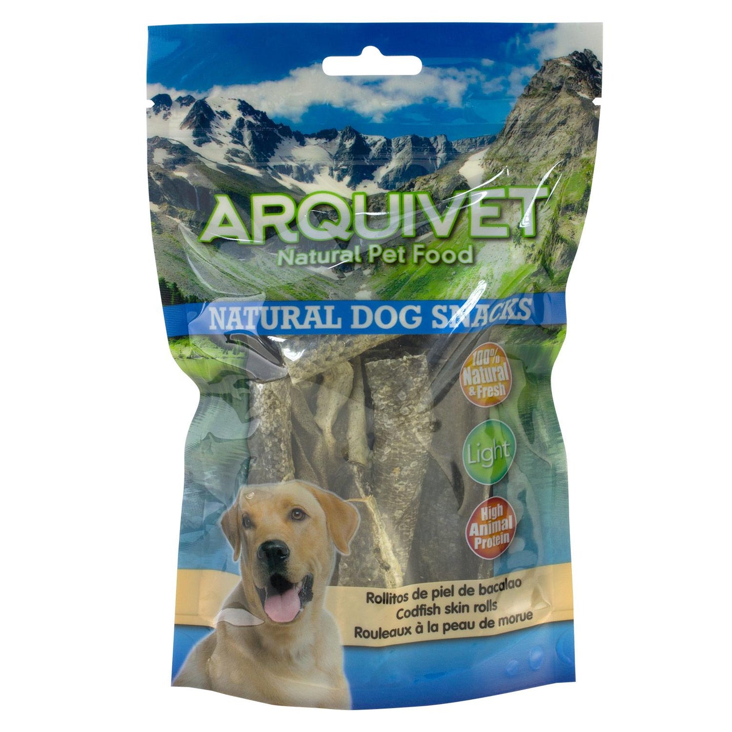 Snack naturel pour chiens Rouleaux de peau de morue Arquivet 70 g