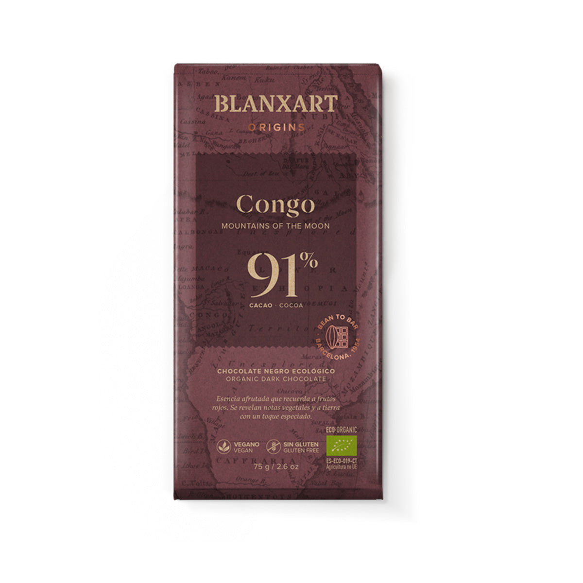 Chocolate Negro 91% Congo Eco Vegano Sin gluten Blanxart 75g