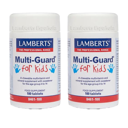 Confezione 2x Multi-Guard per bambini. Vitamine e minerali, Lamberts, 100 compresse masticabili