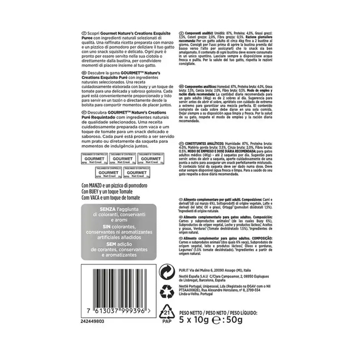 11er-Pack GOURMET Nature's Creations Exquisiter flüssiger Snack-Püree mit Lachs und Karotten 5 x 10 g