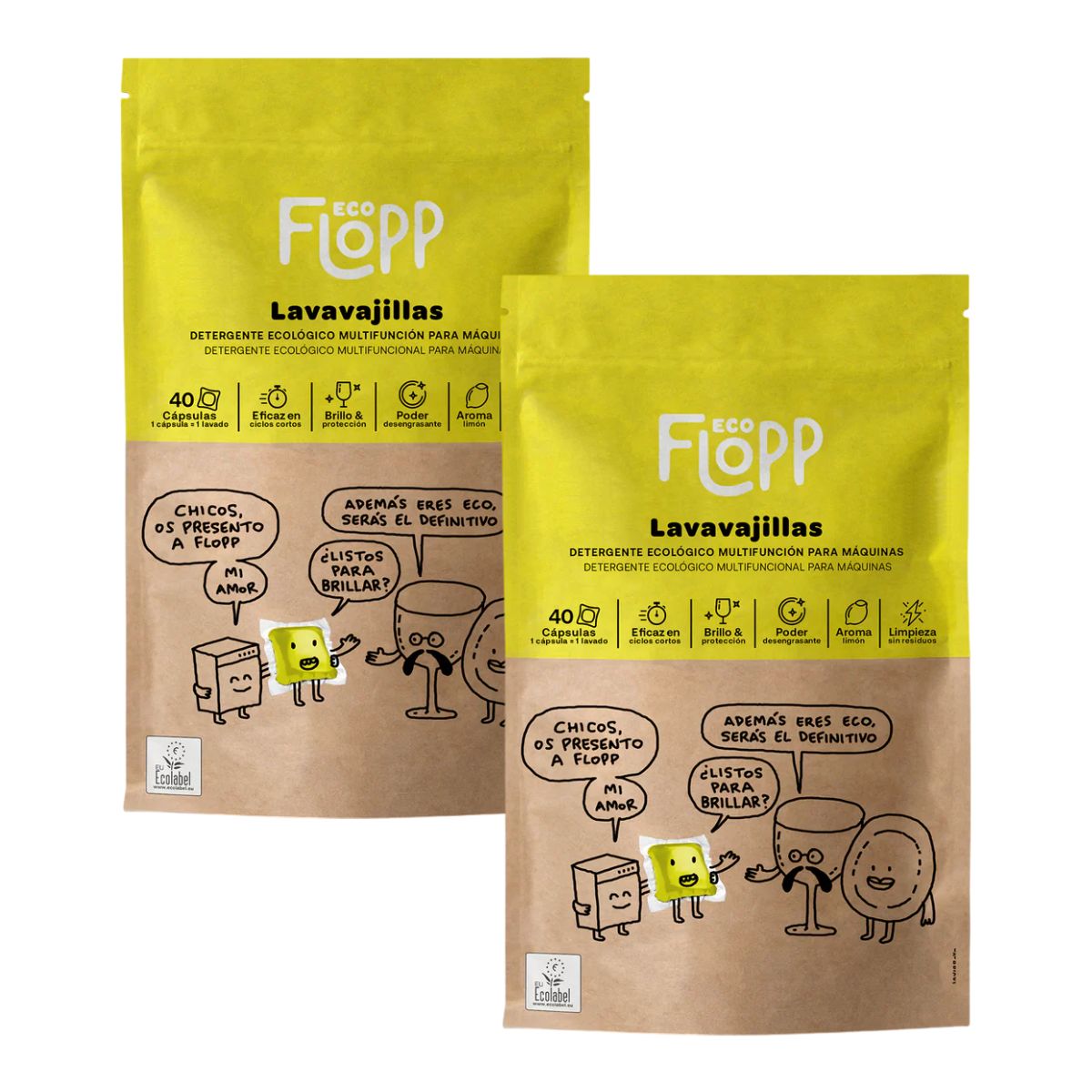 Lot de 2 x Flopp ECO Gel Liquide Vaisselle (40 capsules chacun)