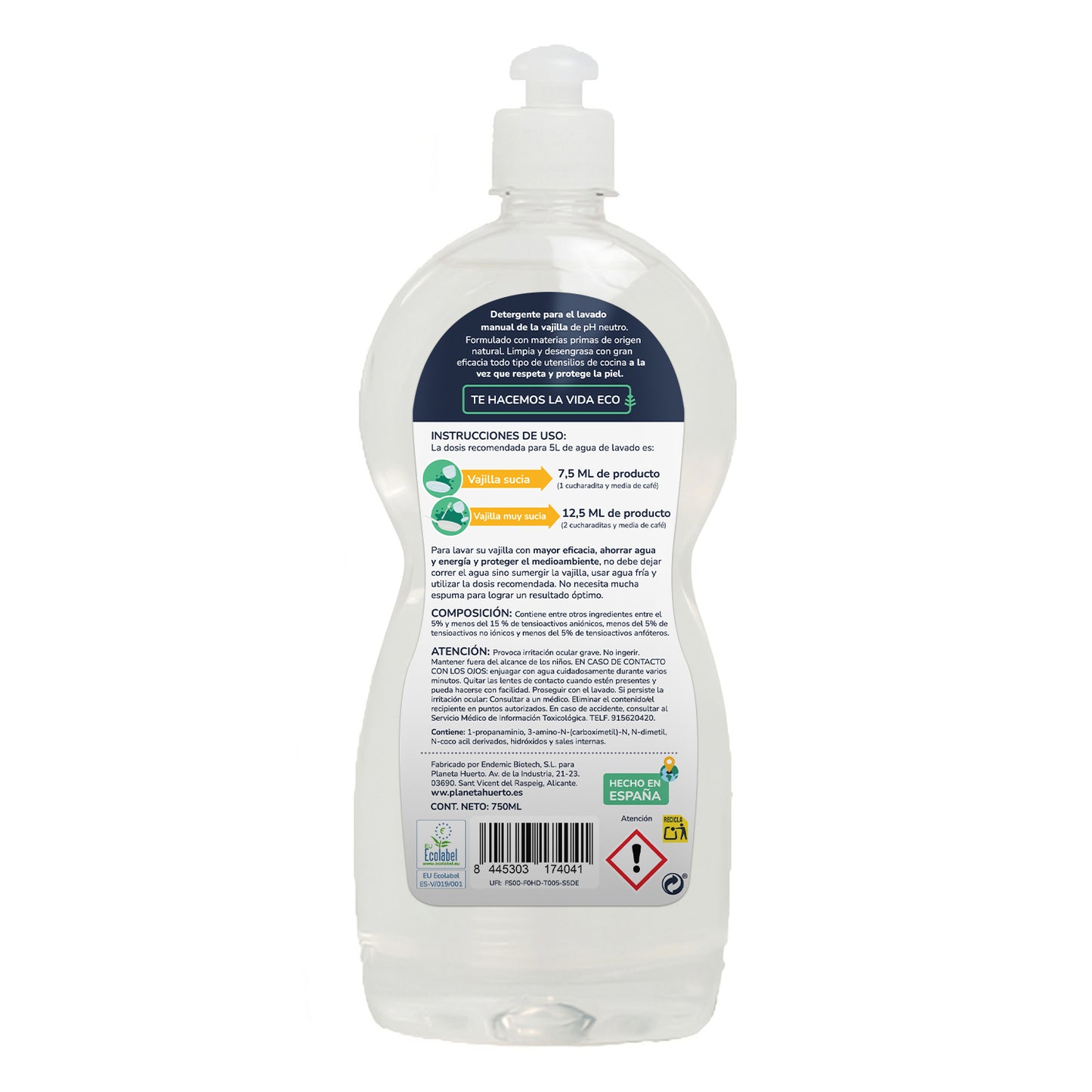 Pak 6xVaatwasser handmatige hypoallergene ongeparfumeerde ECO Planet Garden 750 ml