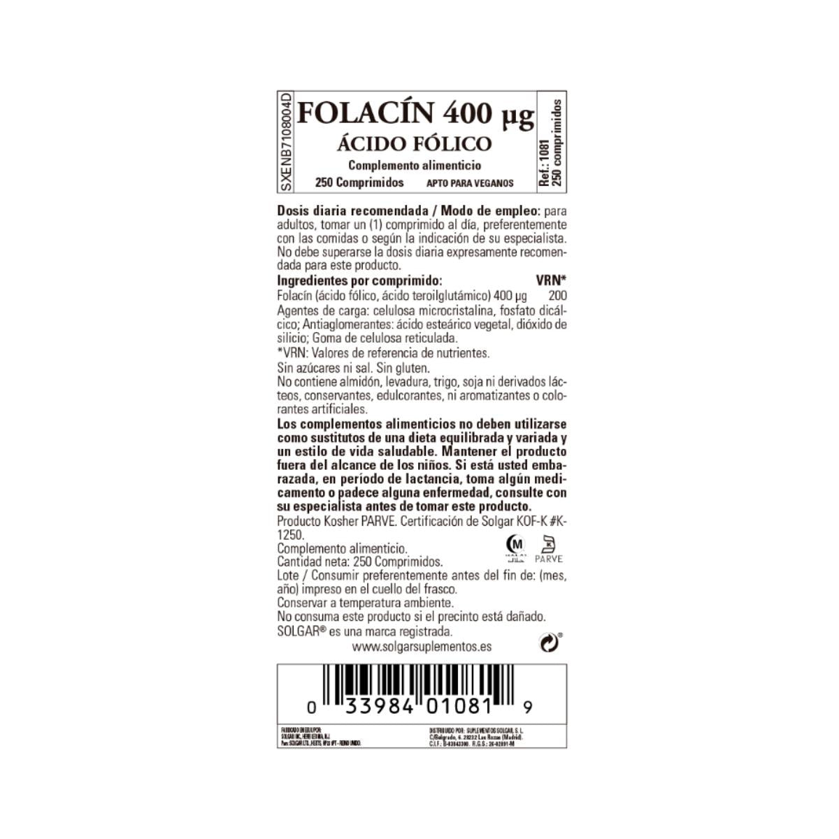 Folacin Folic Acid 250 capsules