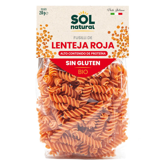 Bio-glutenfreie rote Linsen-Fusilli Sol Natural 250 g