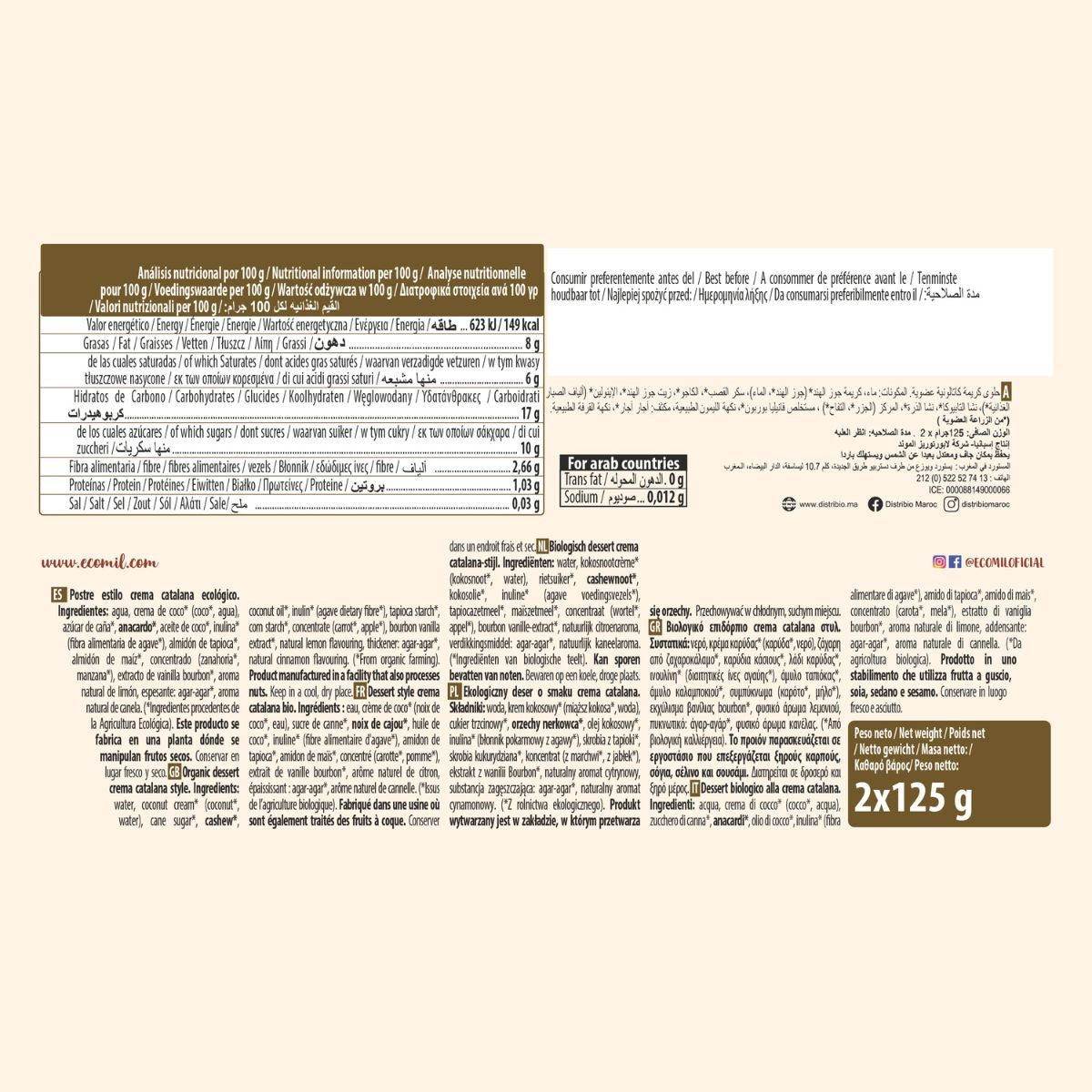 Bio-Dessert nach katalanischer Sahneart von Ecomil, 2 Packungen à 125 g