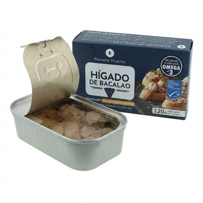 Lot de 12 foies de morue dans leur huile Planeta Huerto 120 g