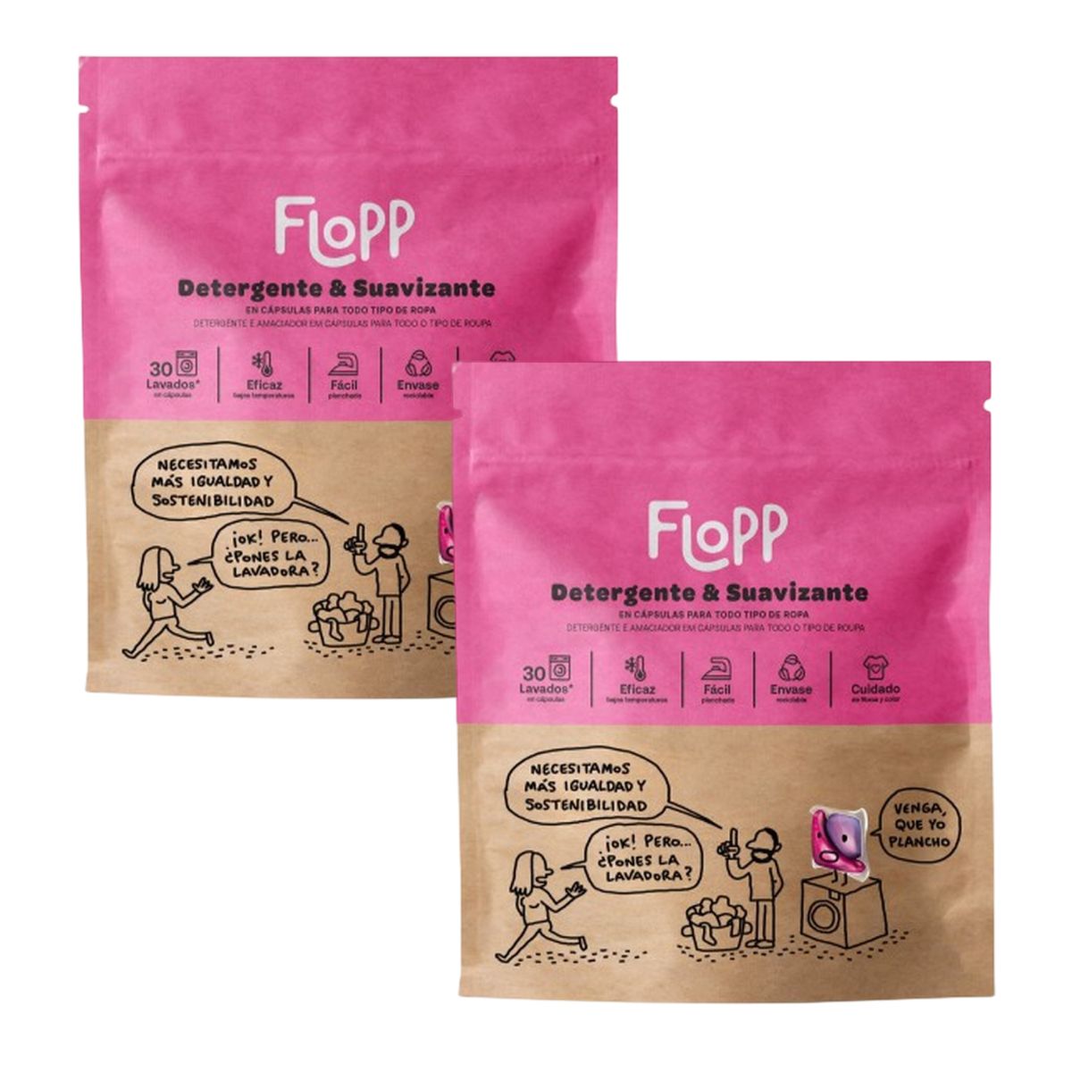 Lot de 2 paquets de lessive Flopp ECO avec adoucissant (30 capsules).
