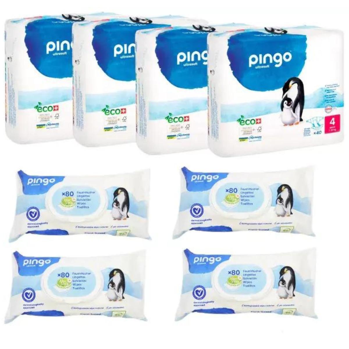Pakket 4X 160 luiers (7-18 kg) + 4X80 vochtige doekjes Pingo