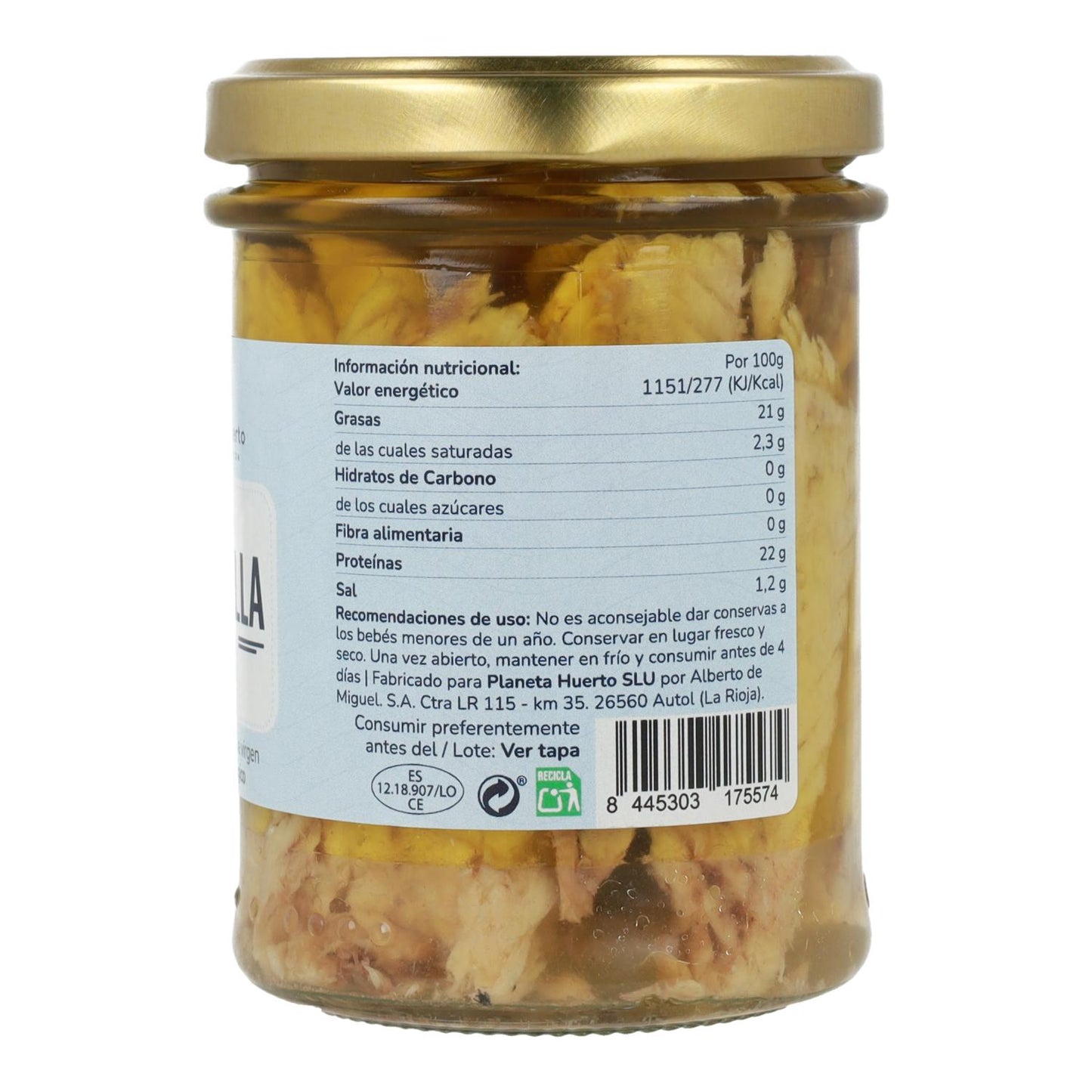 Pack of 12 ECO Planeta Huerto Mackerel in Extra Virgin Olive Oil 190 g