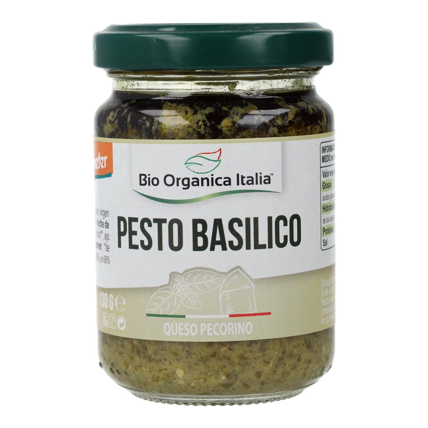 Grünes Basilikumpesto mit Pecorino und Cashewnüssen, Bio-Qualität von Demeter Organic, Italien, 130 g