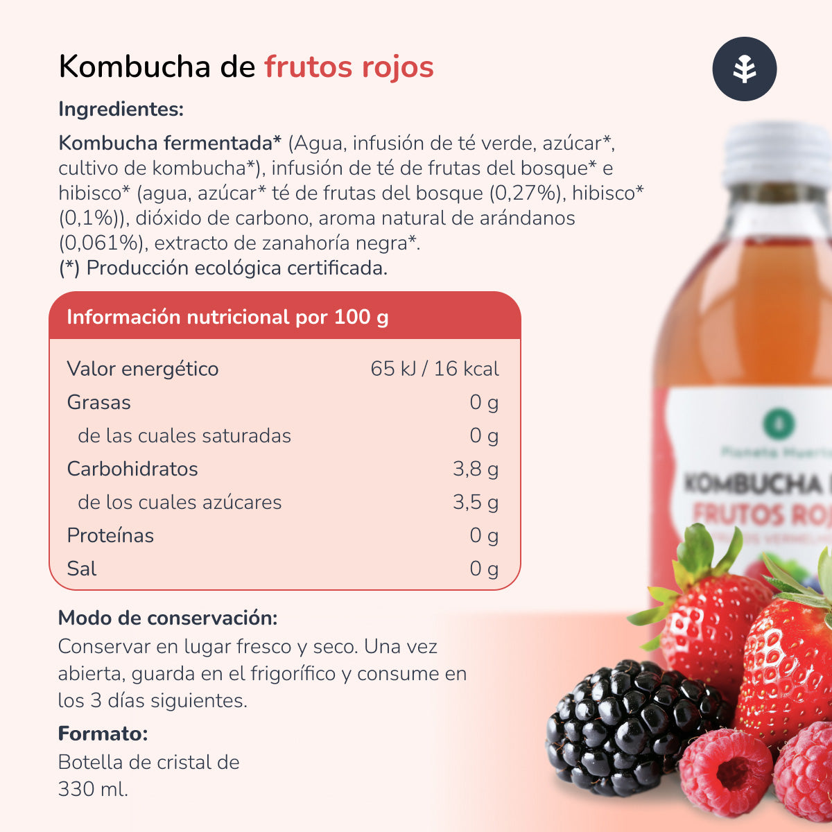 Kombucha ECO Rode vruchten Planet Orchard 330 ml