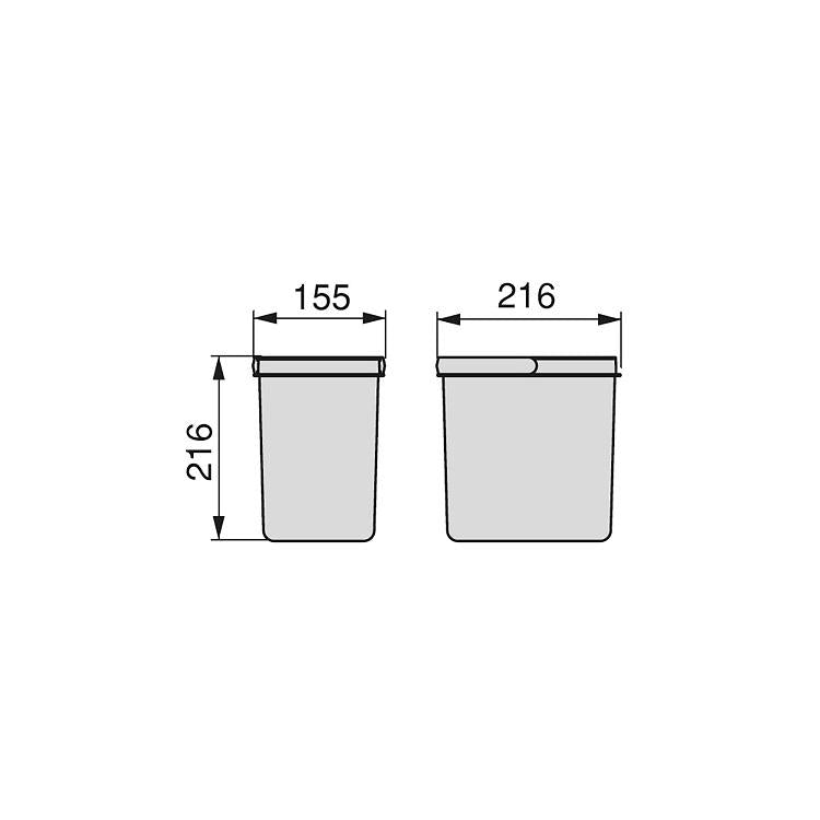Recycle kitchen drawer containers, height 216, 2x12, anthracite grey plastic Emuca 2 units x 12 L