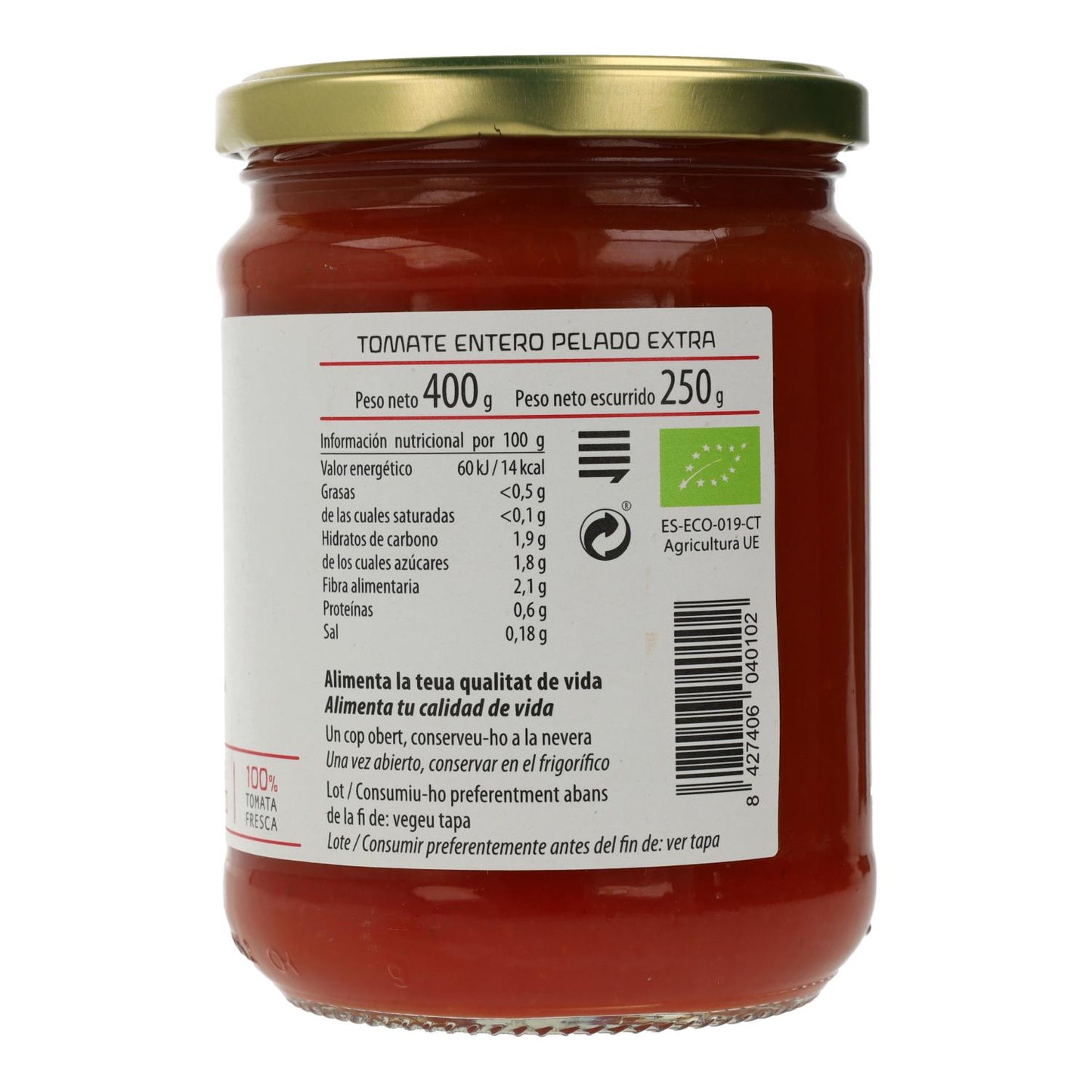 Bio-geschälte, ganze Tomaten, Cal Valls, 400 g