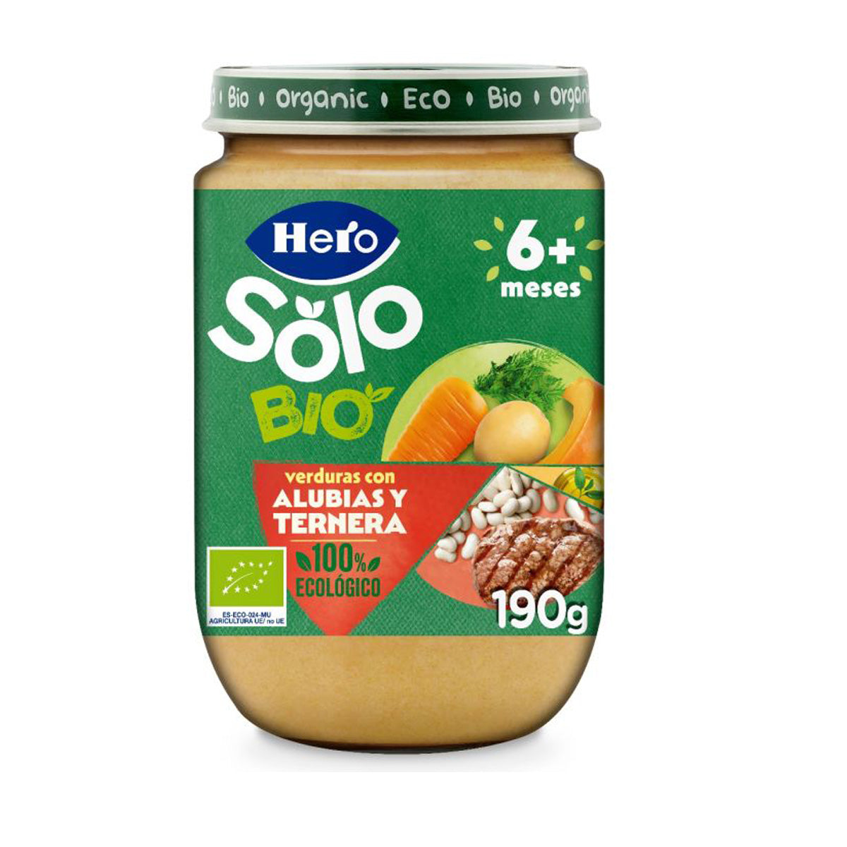 Glas mit Bohnen und Rindfleisch Eco +6 Monate, Hero Baby SOLO, 190 g