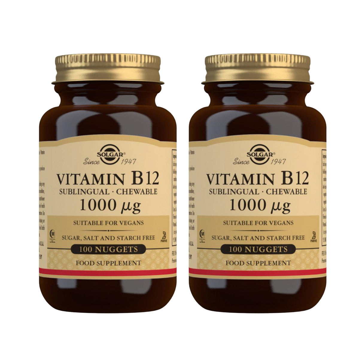 Pack 2x Vitamine B12 à croquer/sublinguale, 100 comprimés de 1000μg
