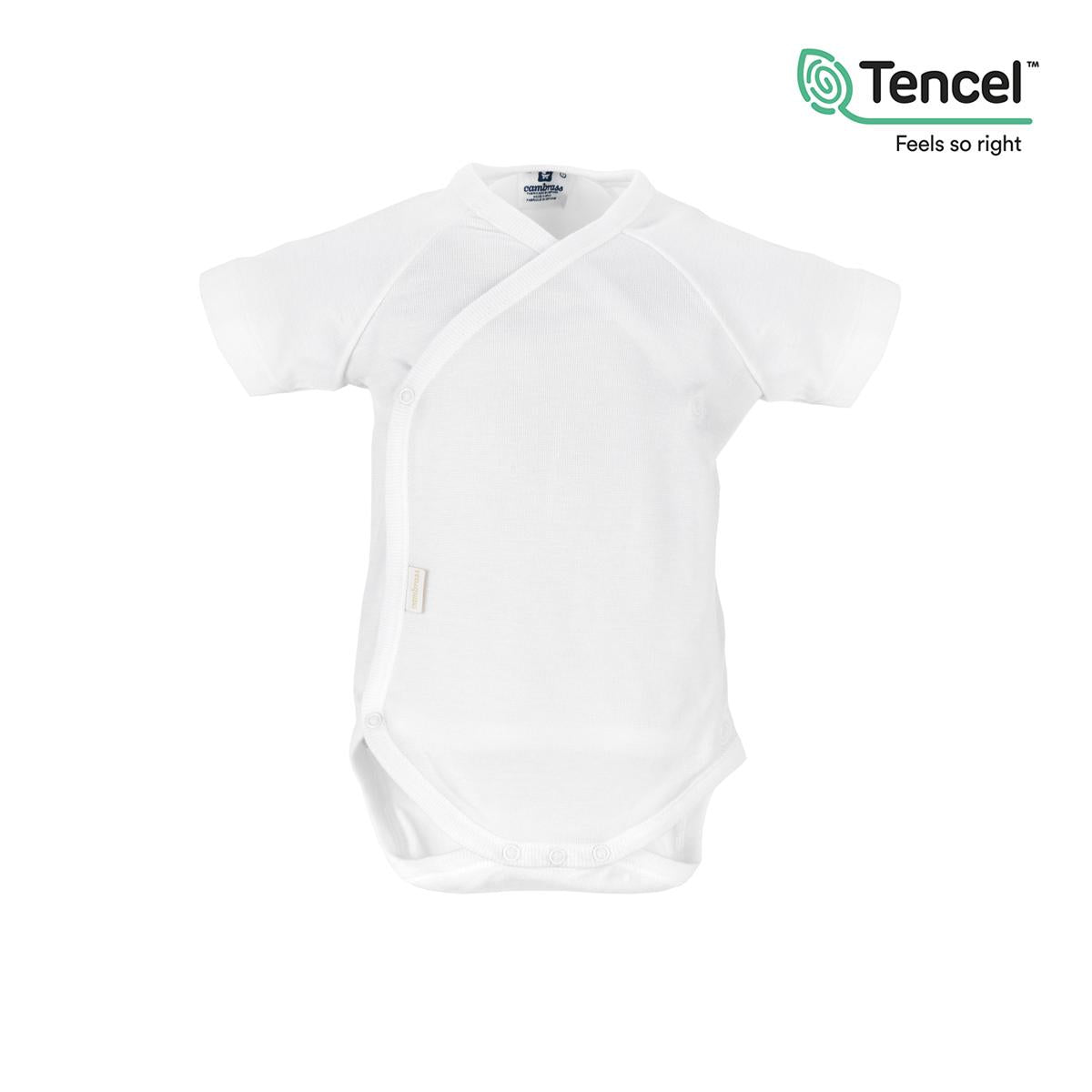 Body a maniche corte per neonati in tencel bianco
