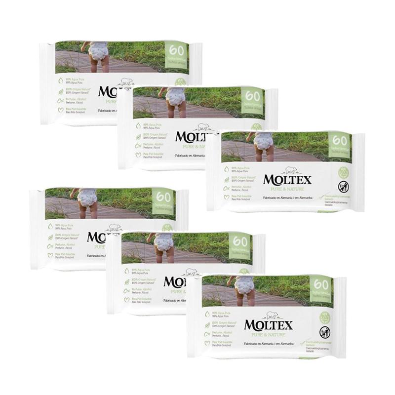 6-pack våtservetter Moltex Pure & Nature 60 st