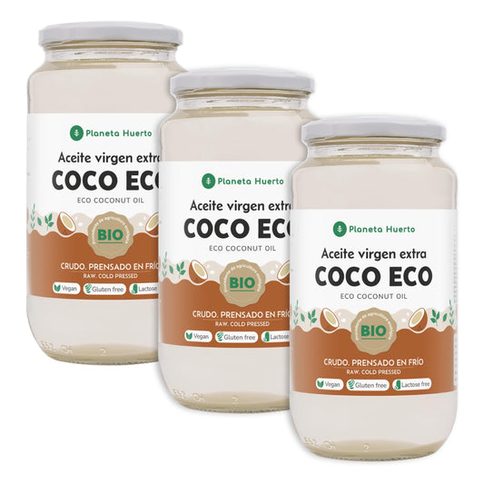 Opakowanie 3x Olej kokosowy z pierwszego tłoczenia ECO Planeta Huerto 1L