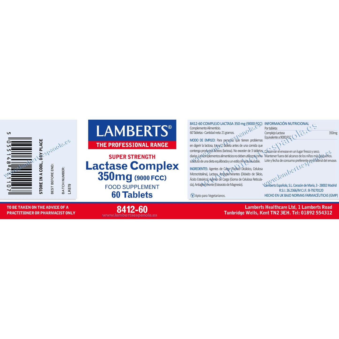 Lactase Digestive Enzyme Tablets Lamberts 350 mg