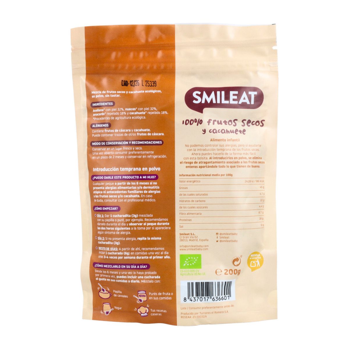 Mélange de fruits secs et de poudre d'arachide Bio Smileat 200 g