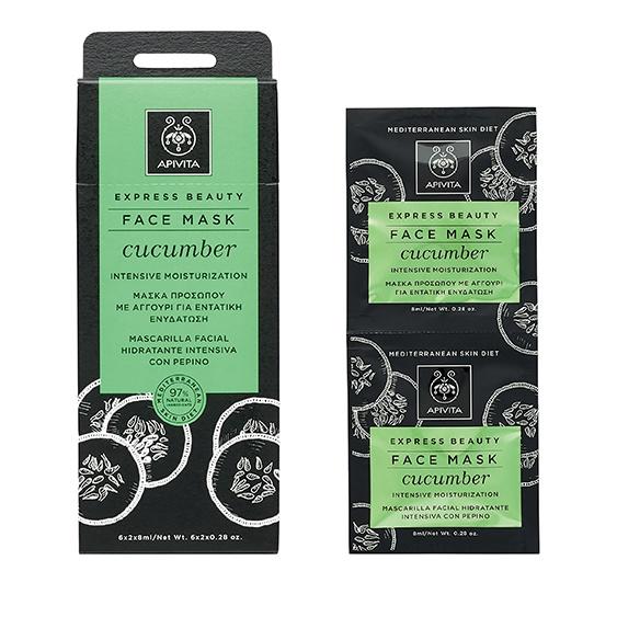 Intensief hydraterend gezichtsmasker met komkommer Express Beauty Apivita 2 x 8 ml
