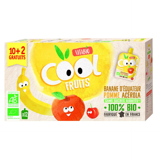 12er-Pack Cool Fruits Apfel und Banane 90 g VITABIO