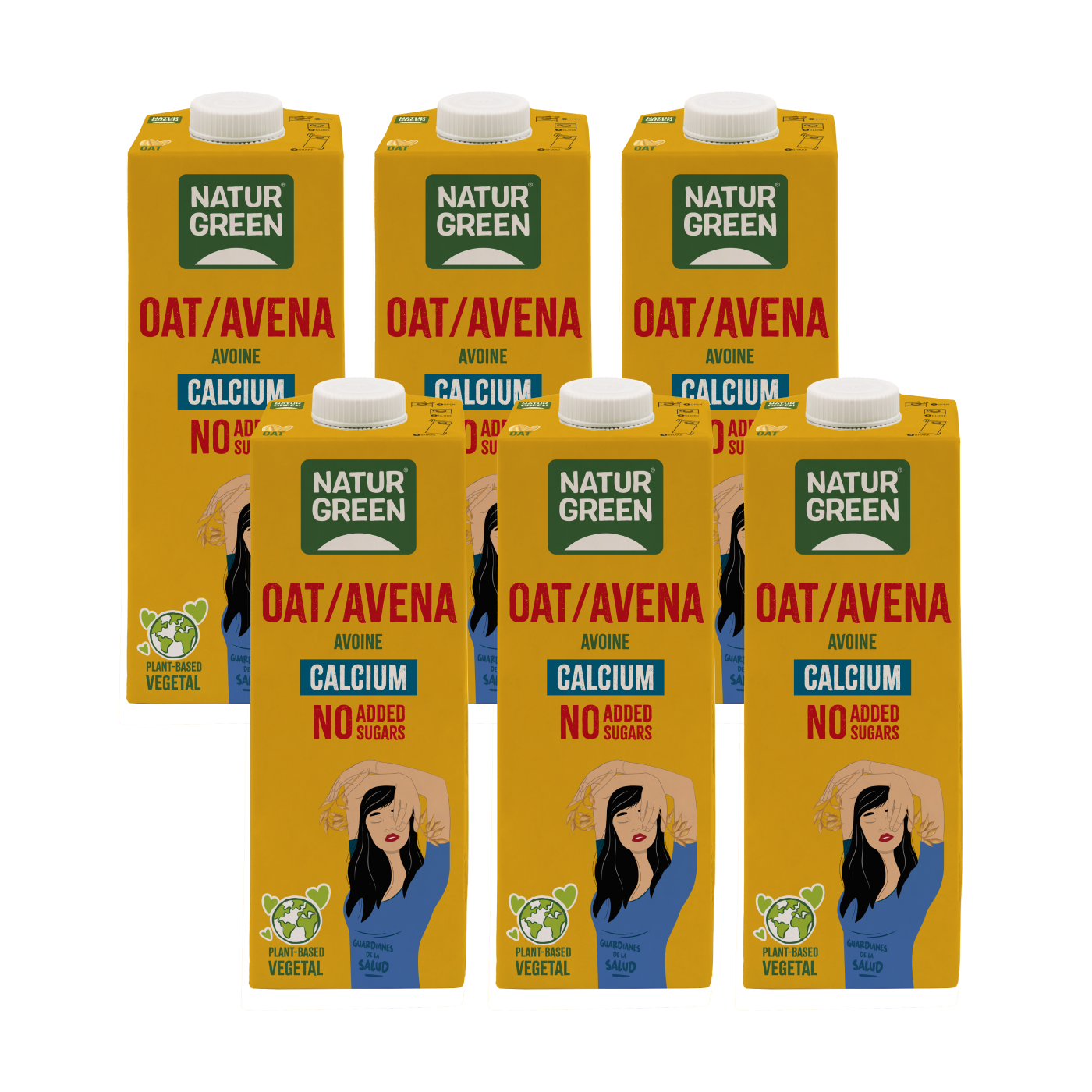 Pack of 6 Naturgreen Oat Drink with Calcium, no added sugar, 1 litre