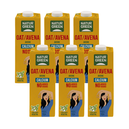 Pack of 6 Naturgreen Oat Drink with Calcium, no added sugar, 1 litre