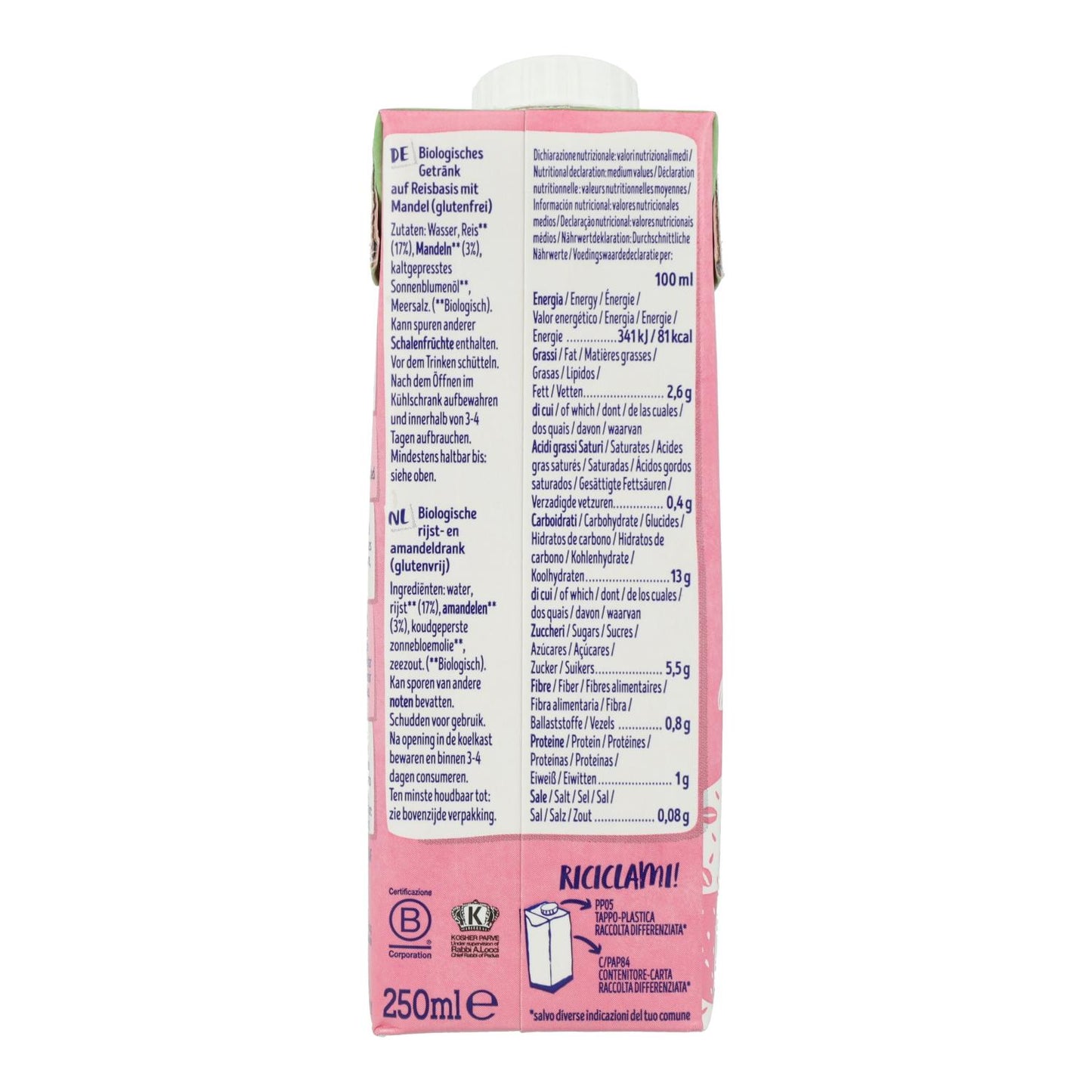 Biologische rijst- en amandeldrank Isola BIO 250 ml