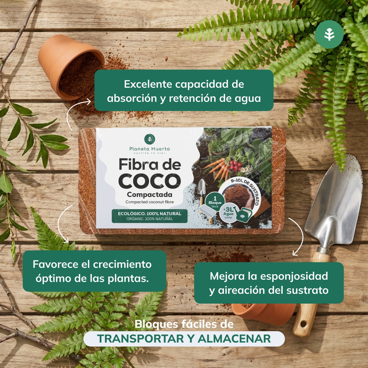 Substrato Fibra di cacao Planeta Huerto 9 Litri